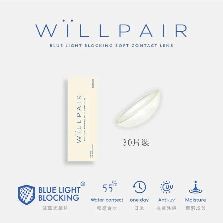 濾藍光透明日拋 WiLLPAIR - 規格參數 SSAILORCON