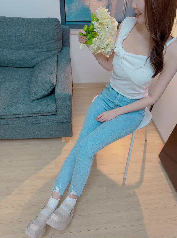 現貨♥純白蝴蝶結TOP